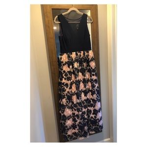 Navy and Pink Mesh V-Neck Ballgown